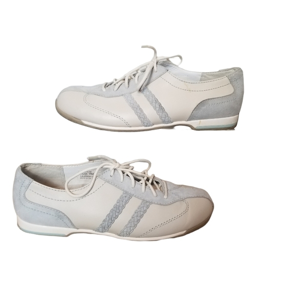 Talbots SZ 9 Womens Bowling Sneakers Leather Vintage Look Blue White Preppy - Picture 1 of 12